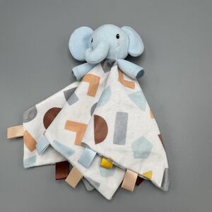 Parents Choice Blue Elephant Plush Lovey Security Blanket Geometrical Shapes 12"